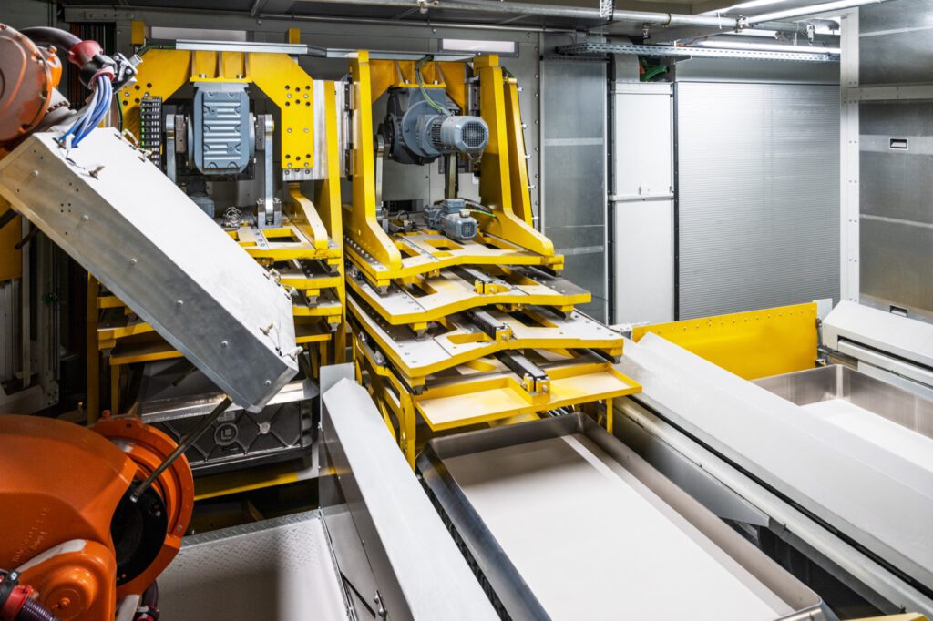 Gelbe Mechanik der Drucklinie im Detail