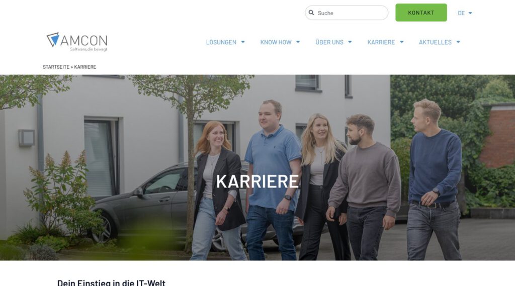 Karriereseite von AMCON mit unserem Bild des Teams vor dem Firmengebäude