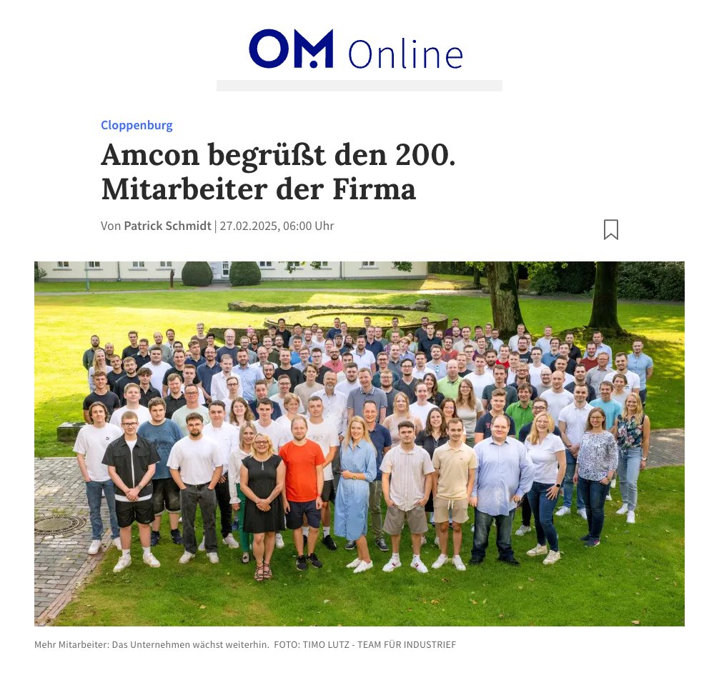 Artikel bei OM online über AMCON mit unserem Teamfoto