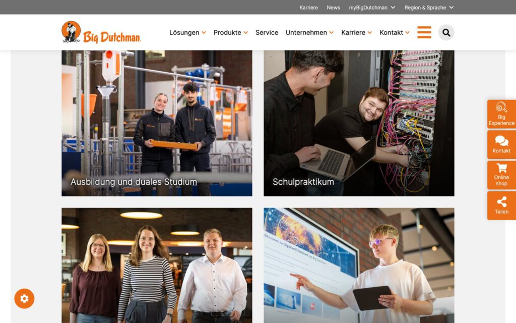 Karriereseite von Big Dutchman mit unseren Bildern zu Ausbildung und Schulpraktikum