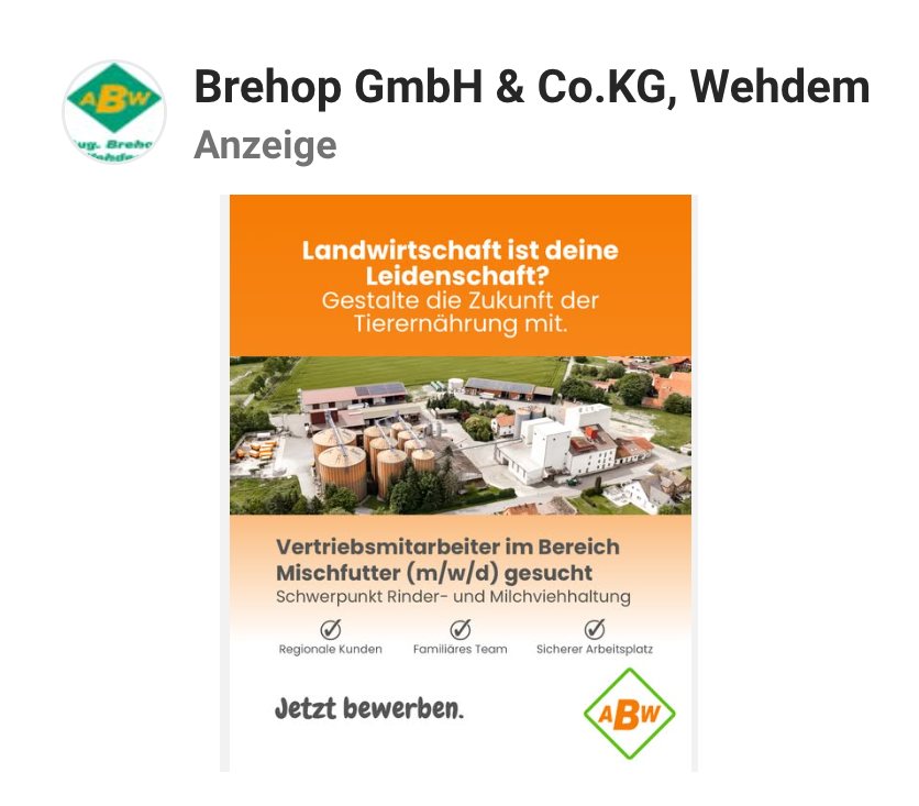 Stellenanzeige von Brehop für den Vertrieb auf Facebook und Instagram in der Meta-Werbebibliothek