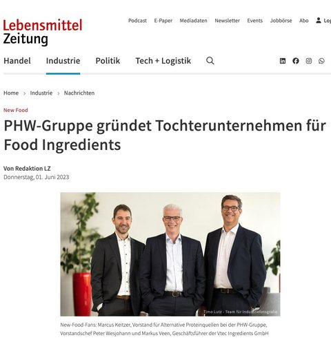 Artikel der Lebensmittel Zeitung über die PHW-Gruppe mit unserem Gruppenportrait
