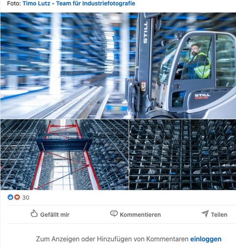 LinkedIn-Beitrag von Voß Edelstahlhandel mit unseren Lagerbildern und Fotonachweis