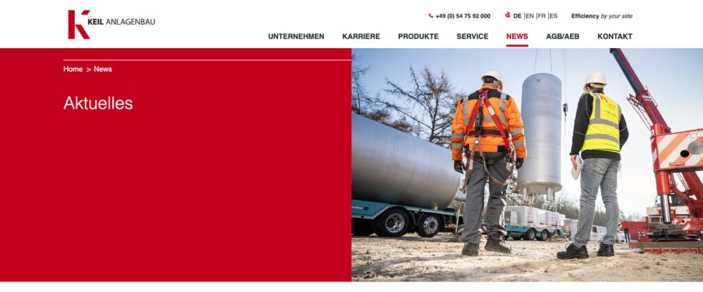 Nachrichtenseite von KEIL Anlagenbau mit unserem Baustellenbild als Titelbild