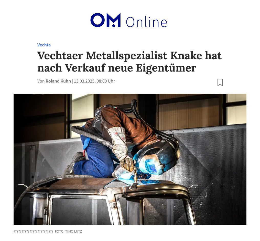 Artikel bei OM online über Knake mit unserem Bild aus der Schweißerei