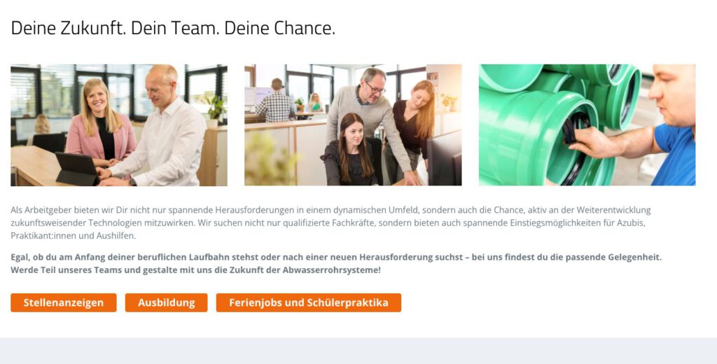Karriereseite von Ostendorf Kunststoffe mit drei unserer Bilder aus Büro und Fertigung