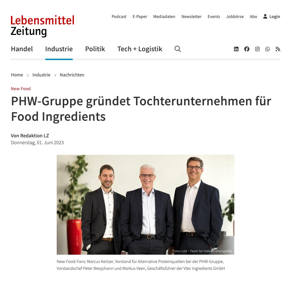 Artikel der Lebensmittel Zeitung über die PHW-Gruppe mit unserem Gruppenportrait
